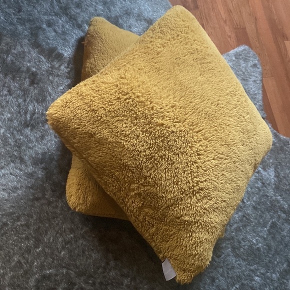 Pavilion mustard yellow decorative fuzzy throw pillows set of 2 - Picture 4 of 8